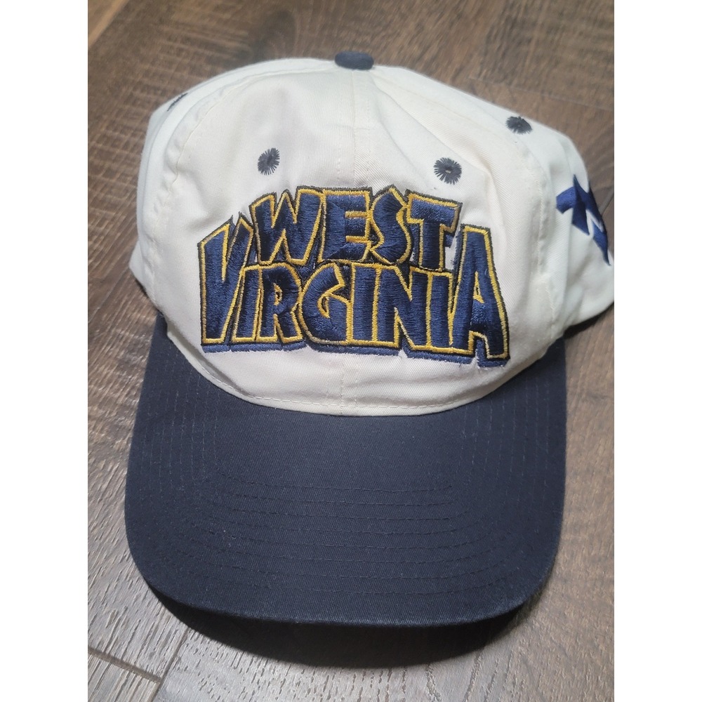 Vintage West Virginia Mountaineers Snapback Hat White Navy Blue WVU NCAA Cap